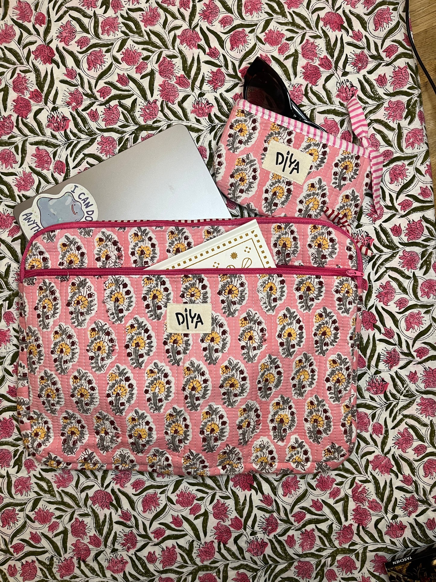 Pink Motif Cotton Laptop Sleeve