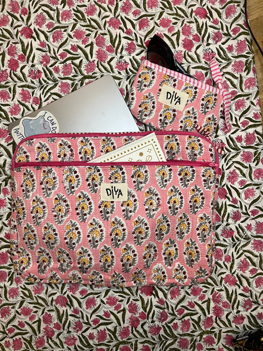 Pink Motif Cotton Laptop Sleeve