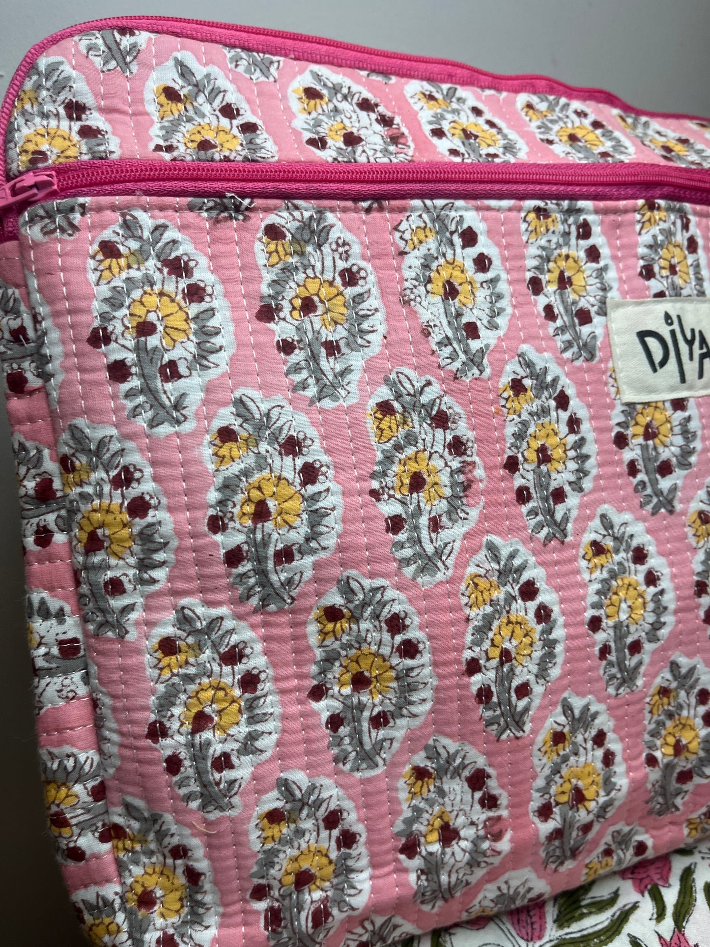 Pink Motif Cotton Laptop Sleeve
