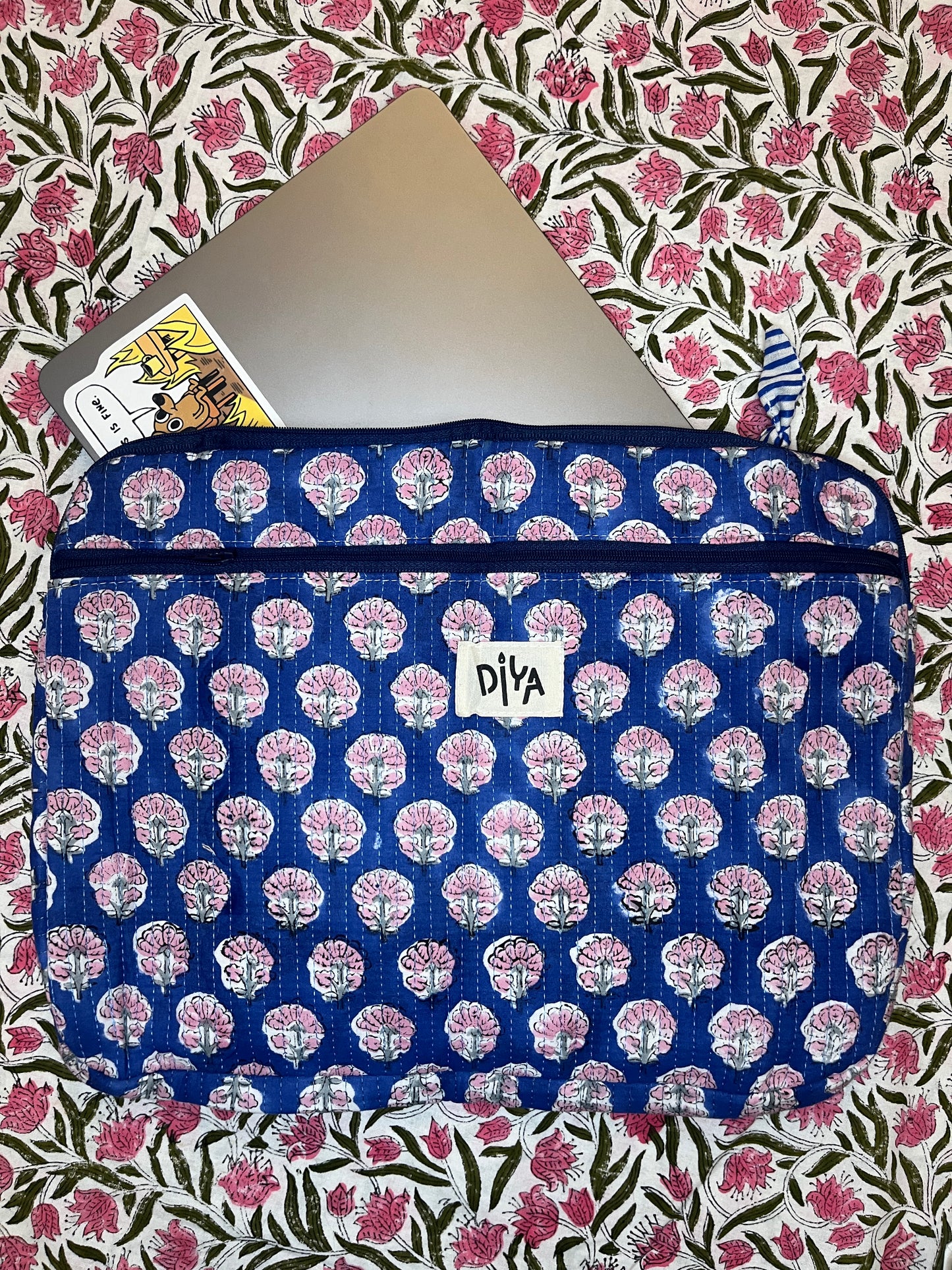 Blue Motif Cotton Laptop Sleeve