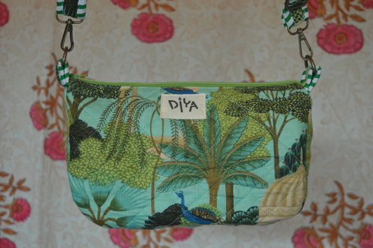 Peacock Print Cotton Crossbody Bag