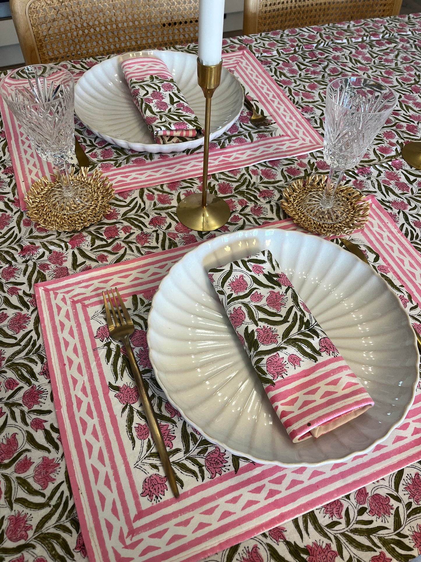 Pink Floral Cotton Napkin Set of 2